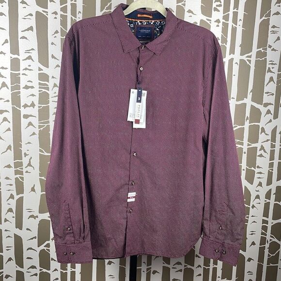 Cactus Man Ricky Singh Plum Navy Polka Dot Poplin Floral Cuff Shirt XL/44 - Picture 6 of 7